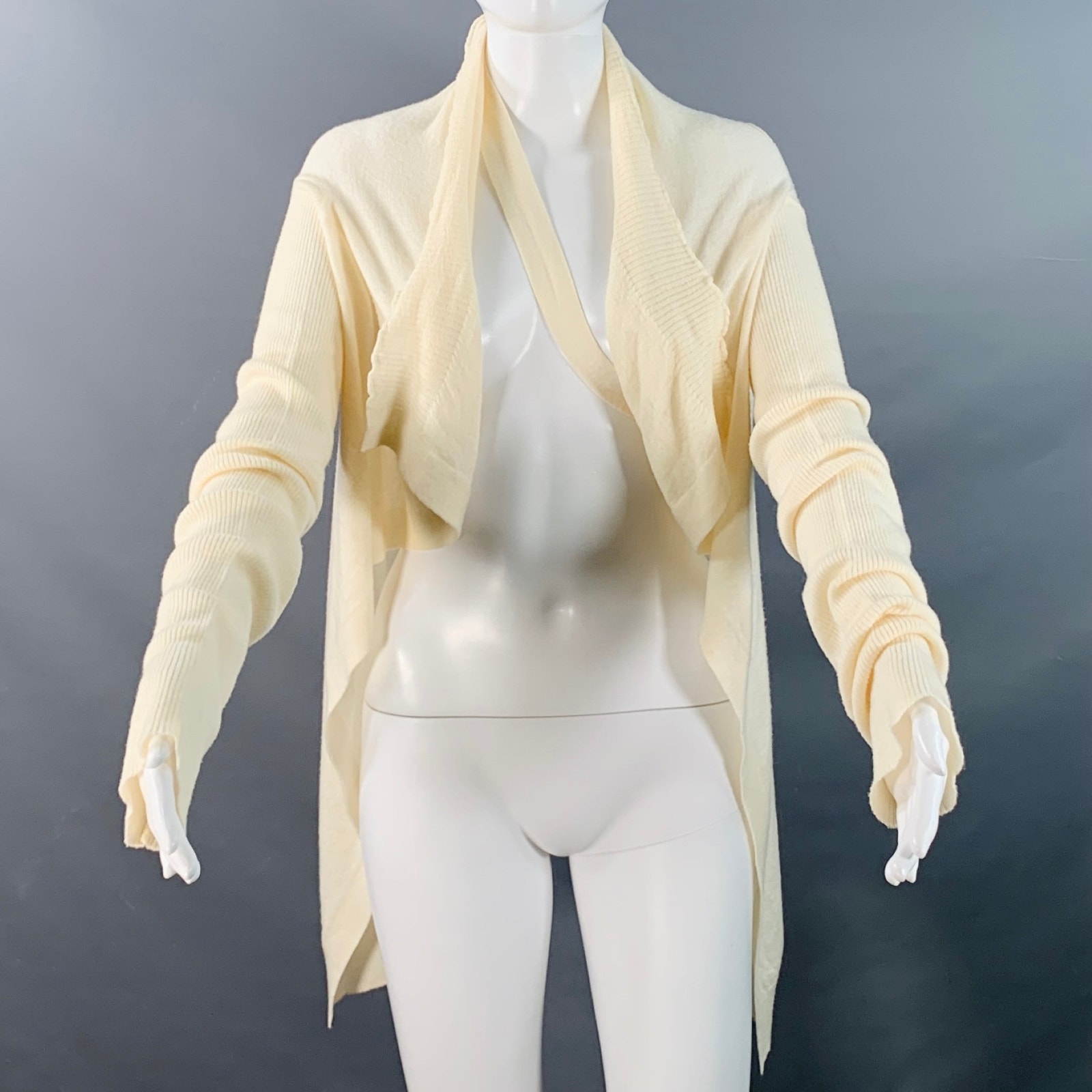 Creatch Ss08 Size M Cream Merino Wool Knit Distressed Open Front Cardigan